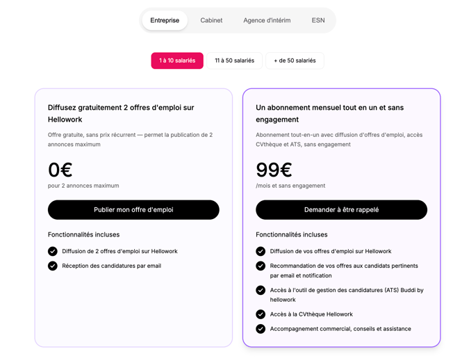 hellowork tarifs jobboard