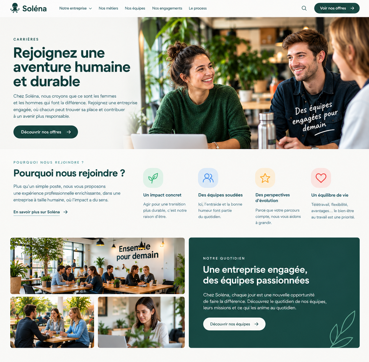Landing page Soléna – Une aventure durable