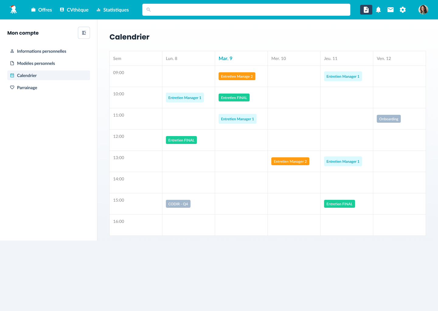 Mock-up Agenda intelligent