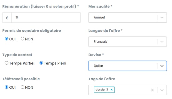 options dans les offres