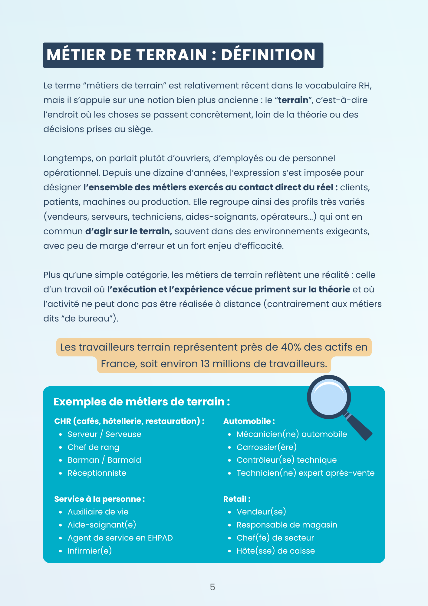 métiers de terrain définition extrait livre blanc recruter métiers de terrain