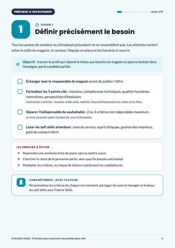extrait checklist recruter dans le retail étape 1