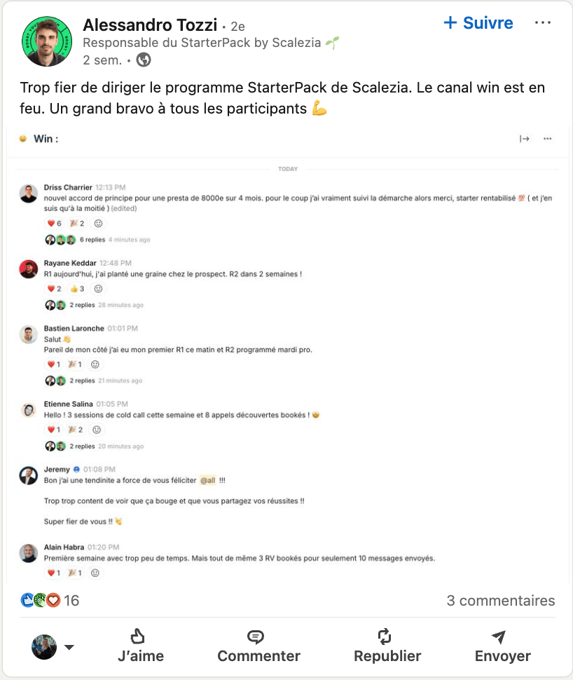 post Linkedin de collaborateur scalezia, employee advocacy